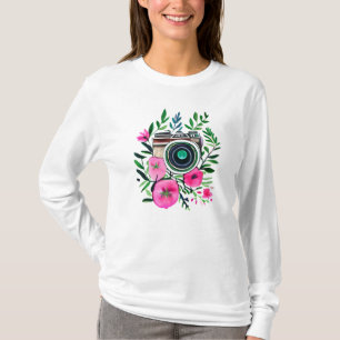  Flowers en Retro Camera Gepersonaliseerd T-shirt