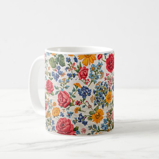 Flowers Everywhere, colorful design, Koffiemok (Voorkant links)