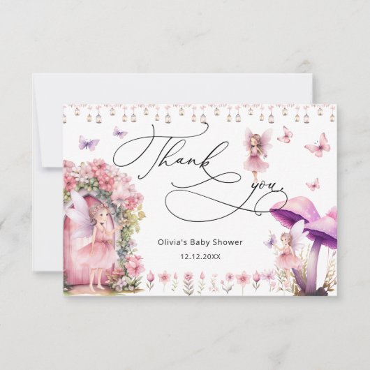 Flowers Fairy Modern Garden Baby shower Dank u Kaart (Voorkant)
