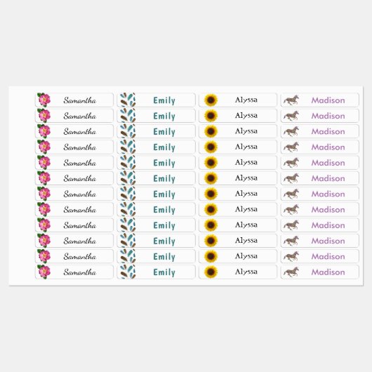 Flowers Feathers Unicorn Girls Clothing Labels (Vel)