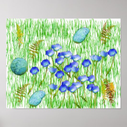 Flowers Ferns Grass Rocks Photo Painting Poster (Voorkant)