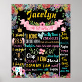 Flowers First Birthday Party Chalkboard-bord Poster (Voorkant)