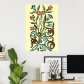 Flowers Floral Wallpaper Art Nouveau Pretty Poster (Thuiskantoor)