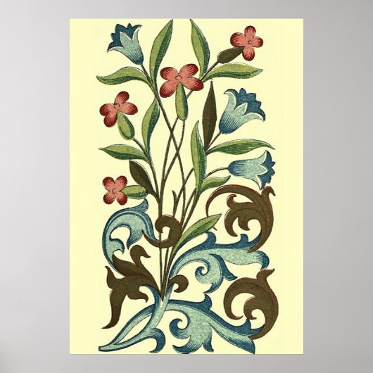 Flowers Floral Wallpaper Art Nouveau Pretty Poster (Voorkant)