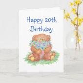 Flowers for 20th Birthday, Teddy Bear Kaart (Gele Bloem)