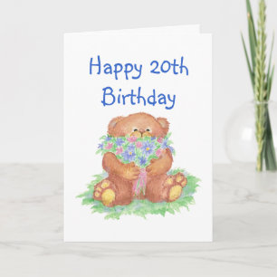 Flowers for 20th Birthday, Teddy Bear Kaart