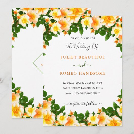 Flowers Framed Wedding Invitation Sjabloon (Voorkant / Achterkant)