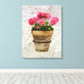 Flowers | Geranium In Flower in Pot Canvas Afdruk (Insitu (Houten vloer))