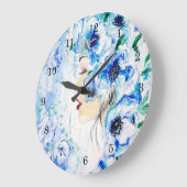 Flowers Girl Wall Clock - Blue Fantasy - Painting Grote Klok (Hoek)