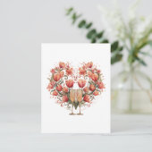 Flowers, glasses in heart shape for Valentines Day Feestdagenkaart (Staand voorkant)