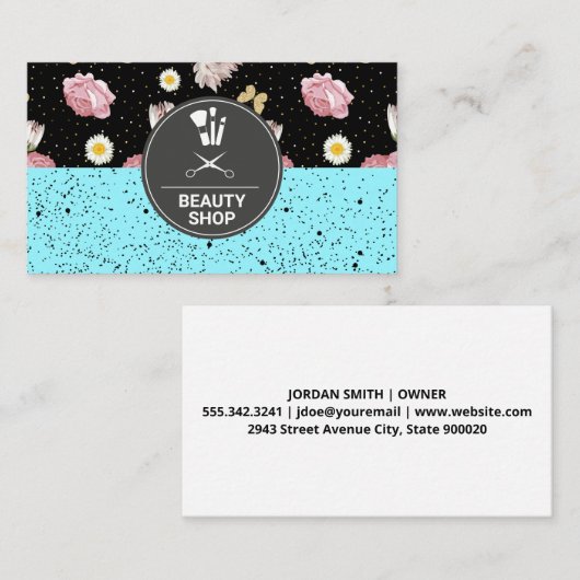 Flowers Glitter Butterflies | Gespikkelde achtergr Visitekaartje (Voorkant / Achterkant)