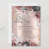 Flowers Glitter Drips Roos Gold 50e verjaardag Kaart (Voorkant)