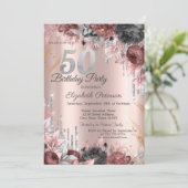 Flowers Glitter Drips Roos Gold 50e verjaardag Kaart (Staand voorkant)