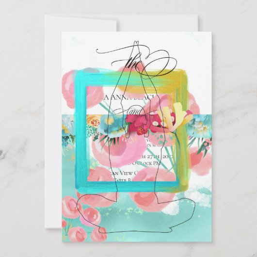 ** Flowers Glitter Modern Abstracte Mint Invitati Kaart (Voorkant)