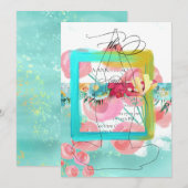 ** Flowers Glitter Modern Abstracte Mint Invitati Kaart (Voorkant / Achterkant)