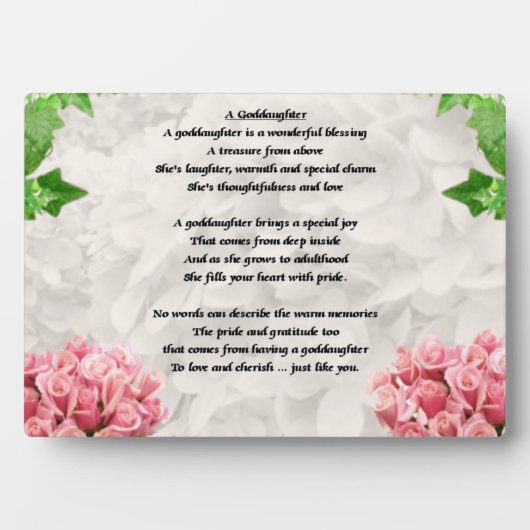 Flowers Goddochter Poem Plaque Fotoplaat (voorkant)