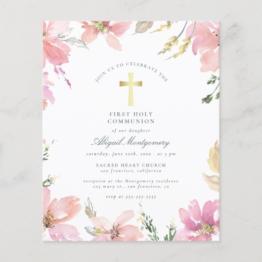 Flowers & Gold Cross First Heilige Community Budge (Voorkant)