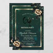 Flowers Gold Frame Green Wine Glass 60th Kaart (Voorkant / Achterkant)