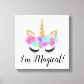 Flowers Gold Magical Unicorn Girls Canvas Afdruk (Voorkant)