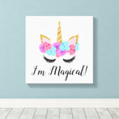 Flowers Gold Magical Unicorn Girls Canvas Afdruk (Insitu (Houten vloer))