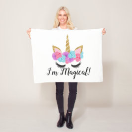 Flowers Gold Magical Unicorn Girls Fleece Deken
