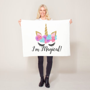Flowers Gold Magical Unicorn Girls Fleece Deken