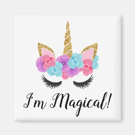 Flowers Gold Magical Unicorn Girls Magneet (Voorkant)