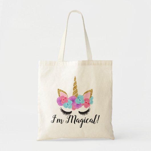 Flowers Gold Magical Unicorn Girls Tote Bag (Voorkant)