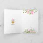 Flowers Gold Teapot Happy Moederdag Kaart (Binnen)