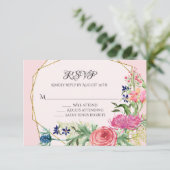 Flowers Gold Waterverf Geometric Pink Navy RSVP (Staand voorkant)