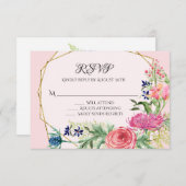 Flowers Gold Waterverf Geometric Pink Navy RSVP (Voorkant / Achterkant)