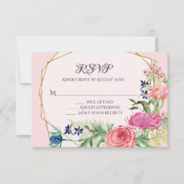 Flowers Gold Waterverf Geometric Pink Navy RSVP