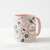 Flowers Grey Pink Black Hallo Beauful Mok (Voorkant rechts)