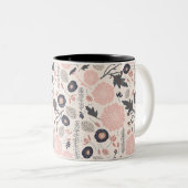 Flowers Grey Pink Black Playful Tossed Tweekleurige Koffiemok (Voorkant rechts)