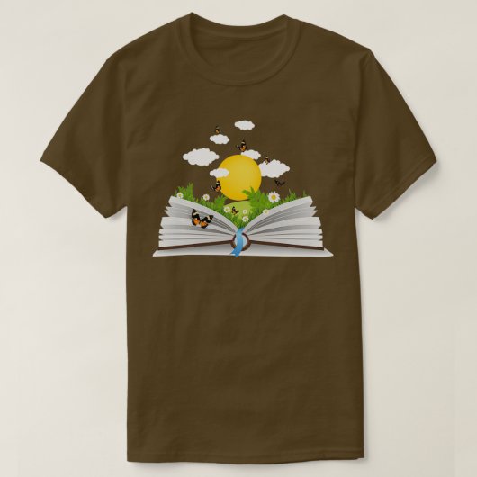 flowers growing from book Sticker addicted to read T-shirt (Design voorkant)