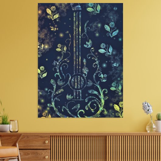 Flowers Guitar Art Canvas Print - Schilderen (Insitu (Woonkamer))