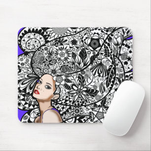 Flowers Hair Girl - Tekening Muismat
