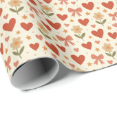 Flowers Hearts & Cute Bows - Wrapping Paper Roll Cadeaupapier (Rol Hoek)