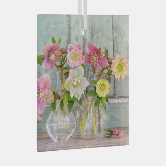Flowers | Hellebores in Vases Glas Ornament (Voorkant Rechts)