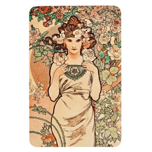 Flowers - het Roos van Alphonse Mucha Magneet (Verticaal)