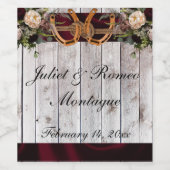 Flowers & Horseshoes, Burgundy Ribbon Wijn Etiket (Enkel label)
