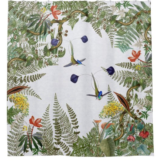 Flowers Hummingbird Birds Ferns Showgordijn Douchegordijn (Voorkant)