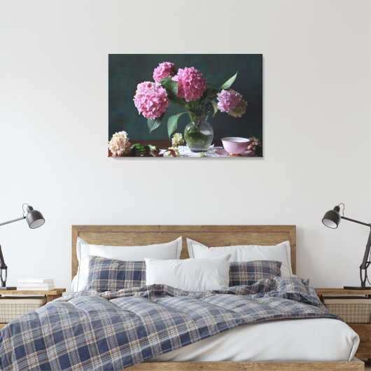 Flowers | Hydrangeas in Vase Canvas Afdruk (Insitu (Slaapkamer))