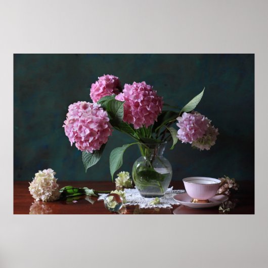 Flowers | Hydrangeas in Vase Poster (Voorkant)