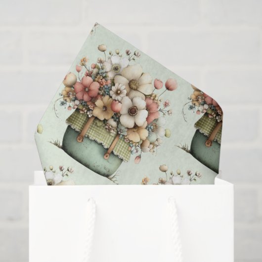 Flowers in a Pot Cozy Shabby Cute Pattern Tissuepapier (Cadeauzakje)