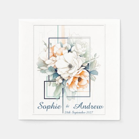 Flowers in Blue Cube-Frame: Wedding Napkins Servet (Voorkant)