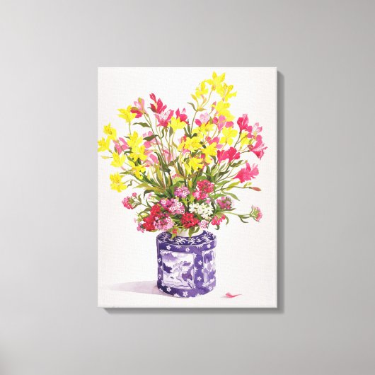 Flowers in Chinese Jar Canvas Afdruk (Voorkant)