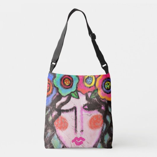 Flowers in Her Hair Abstract Art Crossbody Tas (Achterkant)