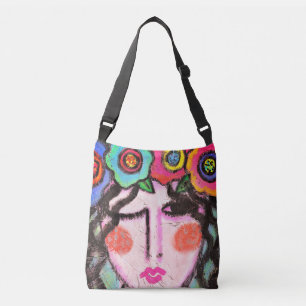 Flowers in Her Hair Abstract Art Crossbody Tas