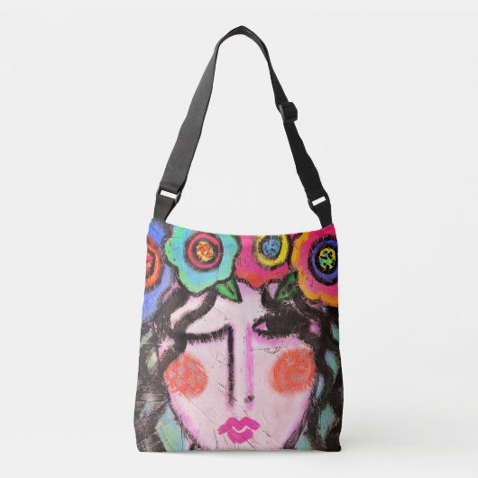 Flowers in Her Hair Abstract Art Crossbody Tas (Voorkant)